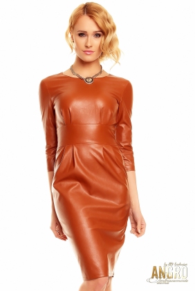 Rochie din Piele Celia Caramel | Scoase din stoc EN-GROS